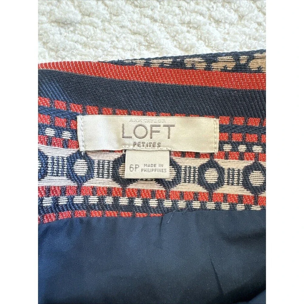 Ann Taylor LOFT Mini Skirt Women's Sz 6P Blue Coral Stiped Floral Jacquard NWOT